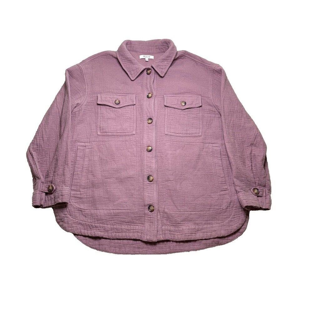 Madewell Waffle Knit Shirt Jacket Womens L Purple Oversized Cozy Minimalist